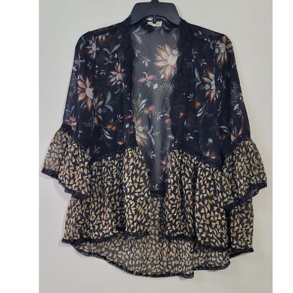 POL Kimono Oversized Womens Small Floral Florance Sleeve Boho Whimsical Kimono - Picture 1 of 12